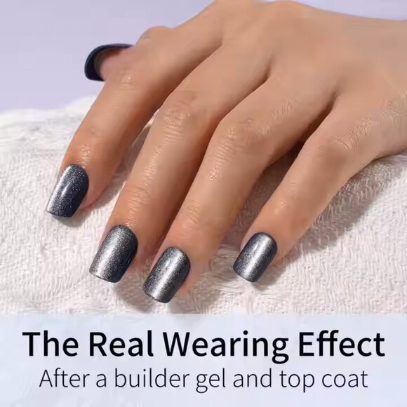 SheSlay Cat Eye Glitter Gel Press-On Nails | 120pcs Short Square - Picture 2 of 7